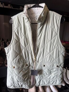 Quilted Sherpa-Lined Vest in Light Sage